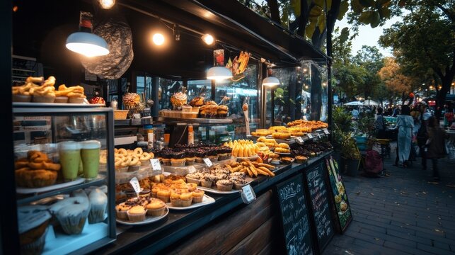Haunted food stall offering spooky treats like vampire cupcakes gory finger fries