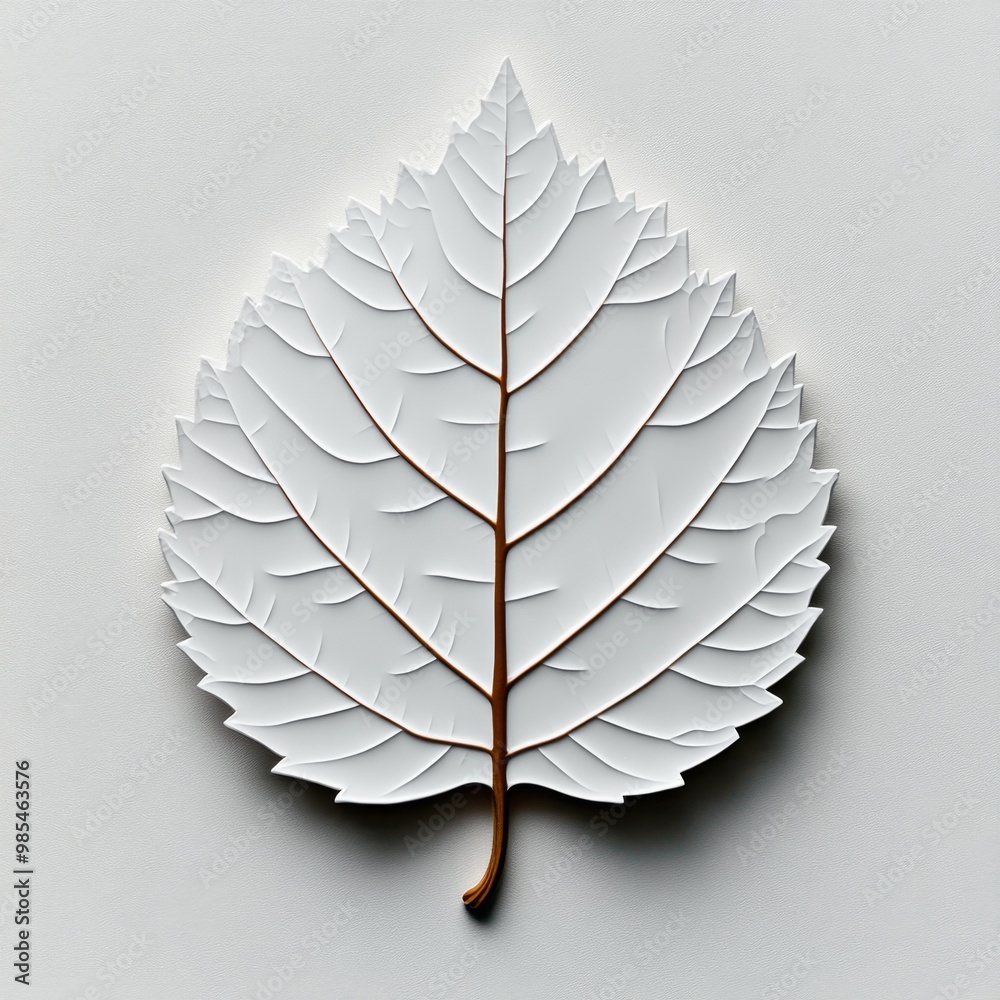 Wall mural white leaf on grey.