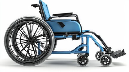 Blue Wheelchair with Large Wheels Isolated on White Background