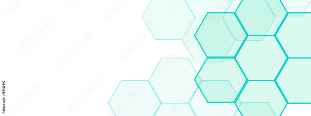 Poster Abstract Hexagonal Network Design with Light Blue Geometric Shapes. Geometric overlapping hexagon pattern. Creative idea for medical, technology or science design