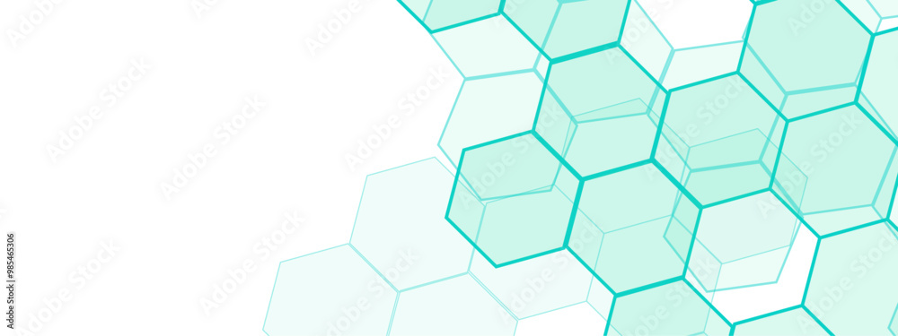 Poster Abstract Hexagonal Network Design with Light Blue Geometric Shapes. Geometric overlapping hexagon pattern. Creative idea for medical, technology or science design