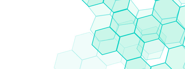 Abstract Hexagonal Network Design with Light Blue Geometric Shapes. Geometric overlapping hexagon pattern. Creative idea for medical, technology or science design