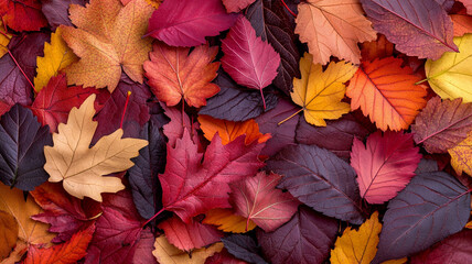 Obraz premium Vibrant autumn leaves in various colors create beautiful natural tapestry