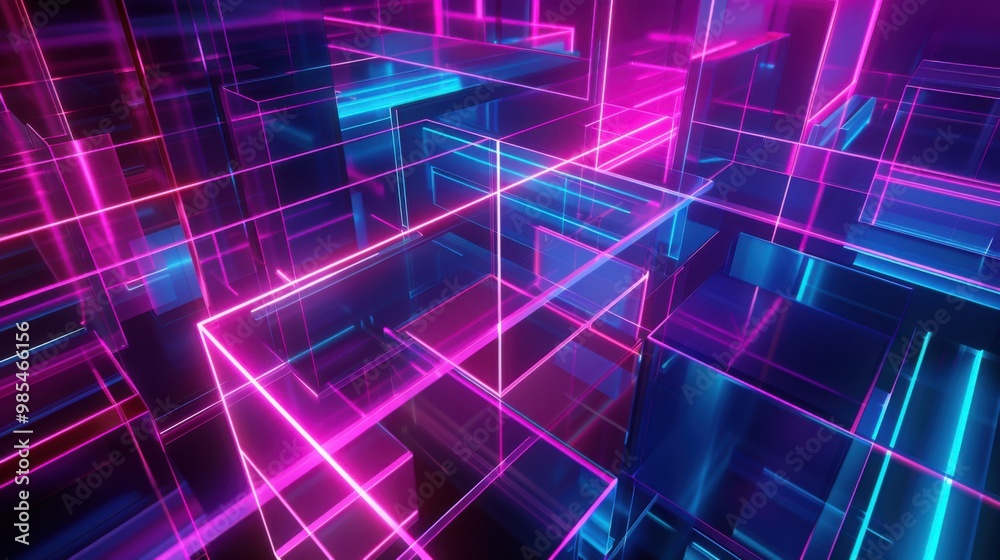 Poster 3d rendering neon colored abstract background, futuristic texture design - stock photo 3d rendering 