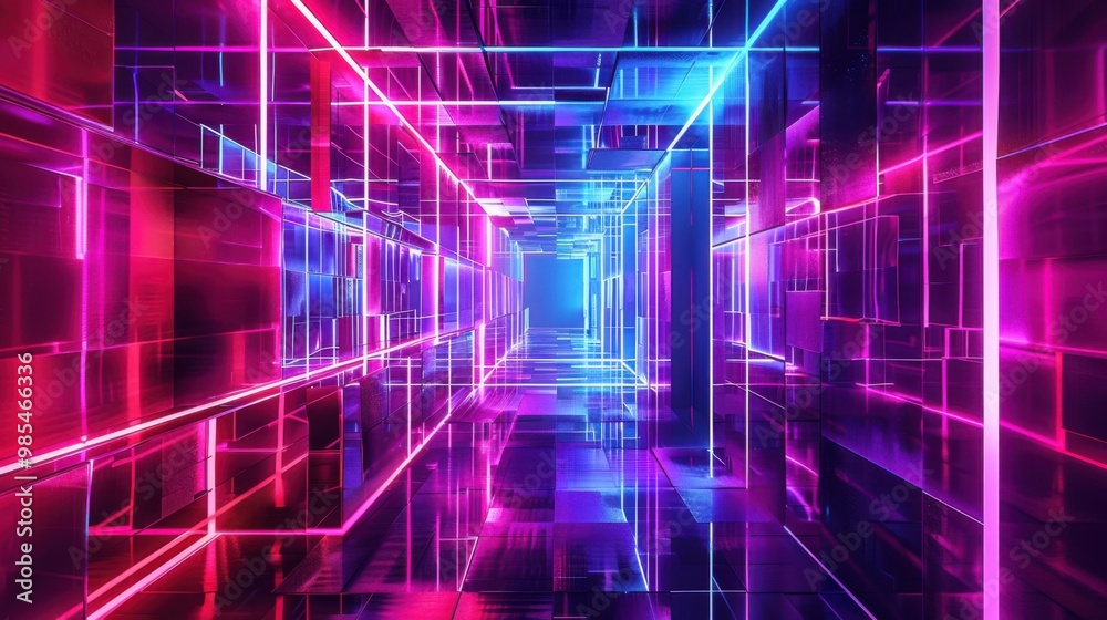Poster 3d rendering neon colored abstract background, futuristic texture design - stock photo 3d rendering 