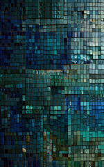 Fototapeta premium A mosaic texture composed of tiny, irregular tiles in vibrant blues and greens, creating an intricate, hand-placed pattern with a tactile and artistic feel for a dynamic mobile wallpaper