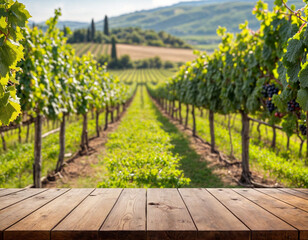 Fototapeta premium vineyard and empty wooden table