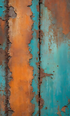 A weathered, rusted metal surface with peeling paint in shades of orange and teal, revealing layers of texture beneath, creating a gritty, industrial mobile wallpaper.