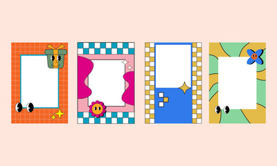 Bundle Set Frame Pop Retro, square size design. Vector Illustration