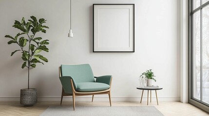 Scandinavian Interior Design of a Modern Living Room Featuring a Stylish Poster Mockup