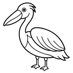 Minimalist Pelican Line Art Vector with Long Beak and Large Wings