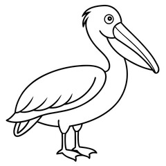 Minimalist Pelican Line Art Vector with Long Beak and Large Wings