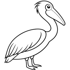 Minimalist Pelican Line Art Vector with Long Beak and Large Wings