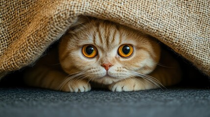 Curious Cat Peeking Out From Under a Blanket