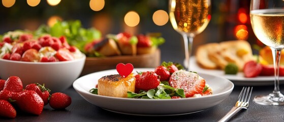 Colorful Holiday Appetizer Platter with Wine and Festive Decorations.