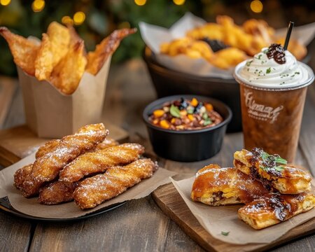 Spooky Halloween fair with eerie food stalls offering bat-wing churros vampire burgers