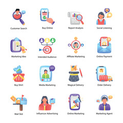 Handy Set of Digital Marketing Flat Icons 


