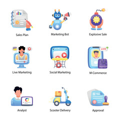 Set of Marketing Techniques Flat Icons 

