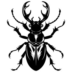 Silhouette Vector of Stag Beetle with Prominent Antlers
