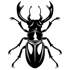 Silhouette Vector of Stag Beetle with Prominent Antlers