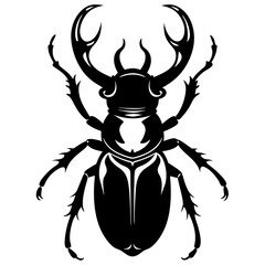 Fototapeta premium Silhouette Vector of Stag Beetle with Prominent Antlers