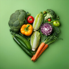 vegetables shapes love on green background