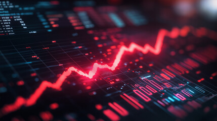 Close-up of downward-trending line graph on digital screen, symbolizing drop in earnings, financial decline visualized with charts and numbers.	