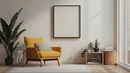 Scandinavian Interior Design of a Modern Living Room Featuring a Stylish Poster Mockup