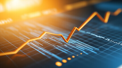 Close-up of downward-trending line graph on digital screen, symbolizing drop in earnings, financial decline visualized with charts and numbers.	