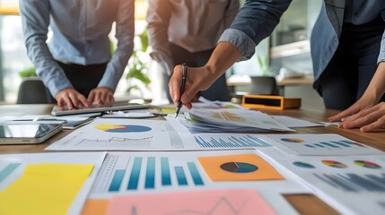 Fototapeta premium Entrepreneurs Collaborating Over Business Documents in Office Setting