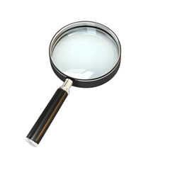 Realistic Gold Magnifying Glass. Symbol Studies, Research and Search. isolated on white and transparent background.