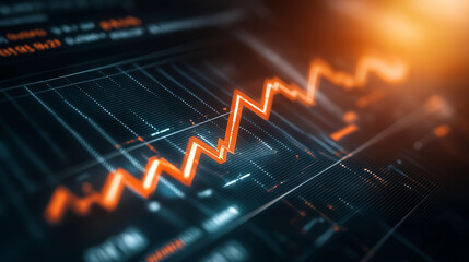 Close-up of downward-trending line graph on digital screen, symbolizing drop in earnings, financial decline visualized with charts and numbers.	