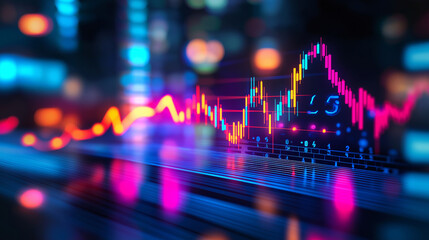 Close-up of downward-trending line graph on digital screen, symbolizing drop in earnings, financial decline visualized with charts and numbers.	