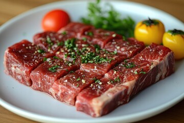 Raw beef short ribs seasoned and ready for grilling