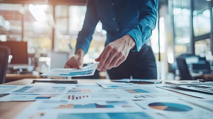 Fototapeta premium Business Team Reviewing Marketing Materials in Modern Office