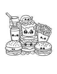 Illustration Coloring draw kawai food practice fast food black and white version good for kids