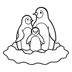 
Penguin Family Huddling on Ice Floe Line Art Vector