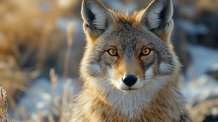Obraz premium Close-up of a Coyote's Face with Intense Stare