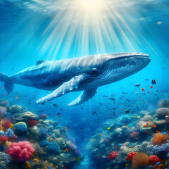 Naklejka premium 바닷 속 고래