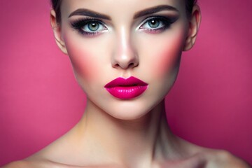 Fototapeta premium A woman with a pink face and blue eyes