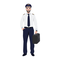 Young man pilot in flying uniform. Flat Vector Character illustration