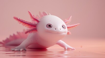 Minimalist 3D Axolotl in Soft Pink Environment