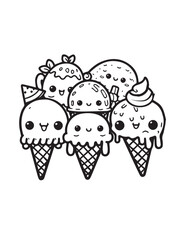 Illustration Coloring draw kawai food sweety nice ice creams black and white version good for kids