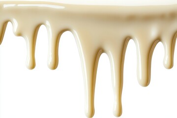 A creamy substance dripping down, resembling melted caramel or a similar sweet.