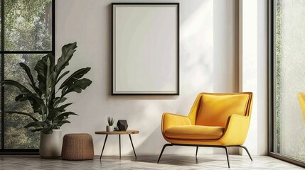 Scandinavian Interior Design of a Modern Living Room Featuring a Stylish Poster Mockup