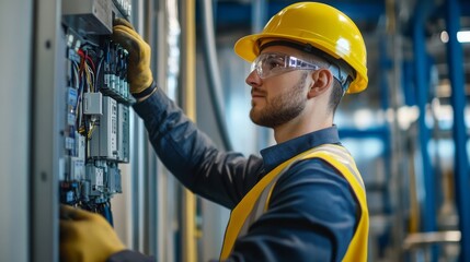 A commissioning engineer testing electrical systems in a newly constructed building, ensuring everything is operating correctly before handover,
