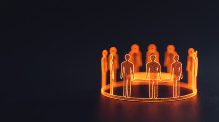 Glowing Silhouettes in a Circle Representing Team Collaboration and Collective Decision-Making
