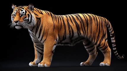 Obraz premium Majestic Bengal Tiger Standing Proudly on Black Background