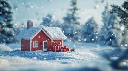 Fototapeta premium Red house with gift boxes.