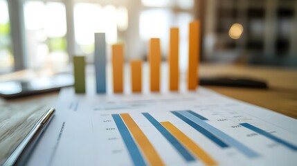Close-up Financial Report with Bar Graph Highlighting Business Success and Future Prospects
